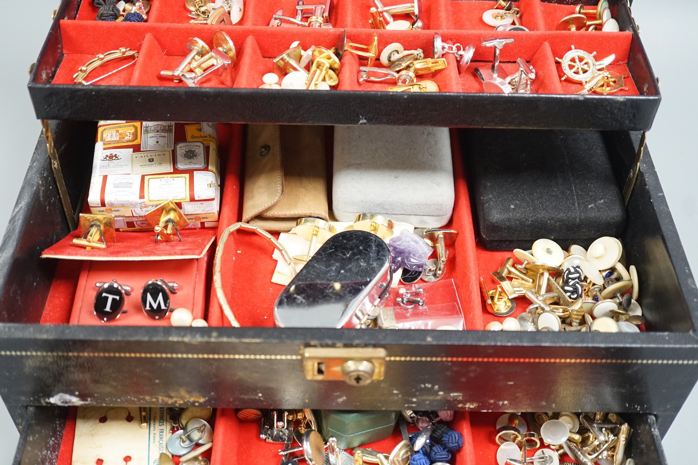 A group of assorted costume cufflinks, etc.